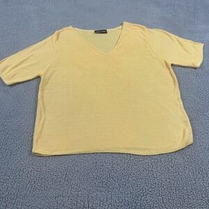 Sharon Anthony Women 1X Yellow Knit Sweater Top Short Sleeve V Neck Plus Size